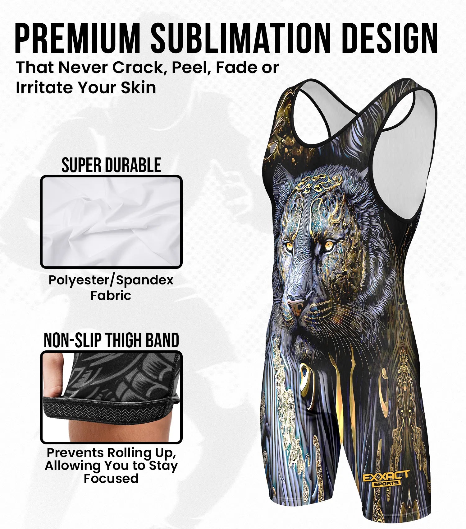 Boys Youth Sublimated Wrestling Singlets Black Lion