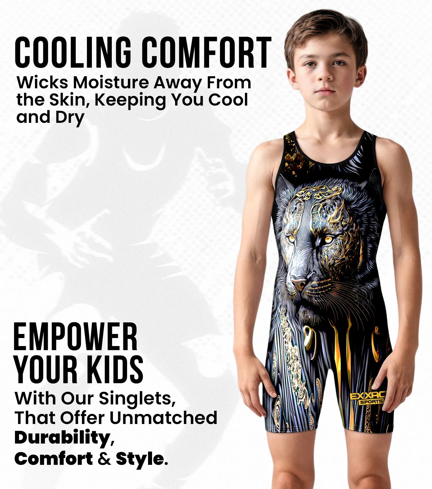 Boys Youth Sublimated Wrestling Singlets Black Lion