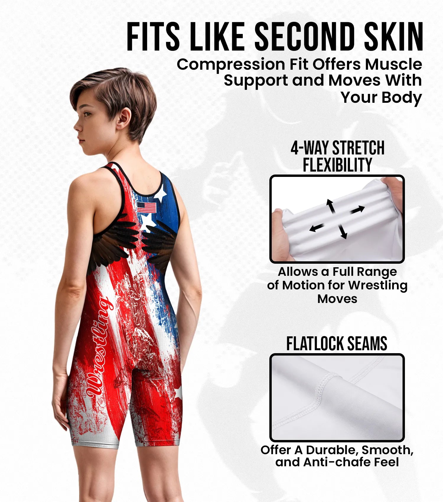 Boys Youth Sublimated Wrestling Singlets Brushy USA