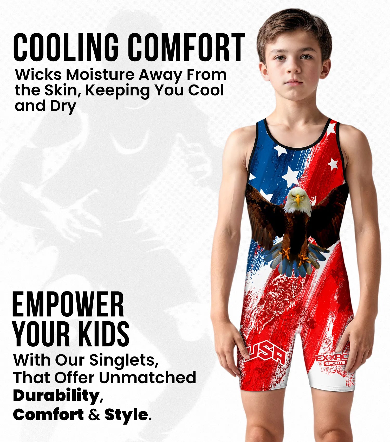 Boys Youth Sublimated Wrestling Singlets Brushy USA