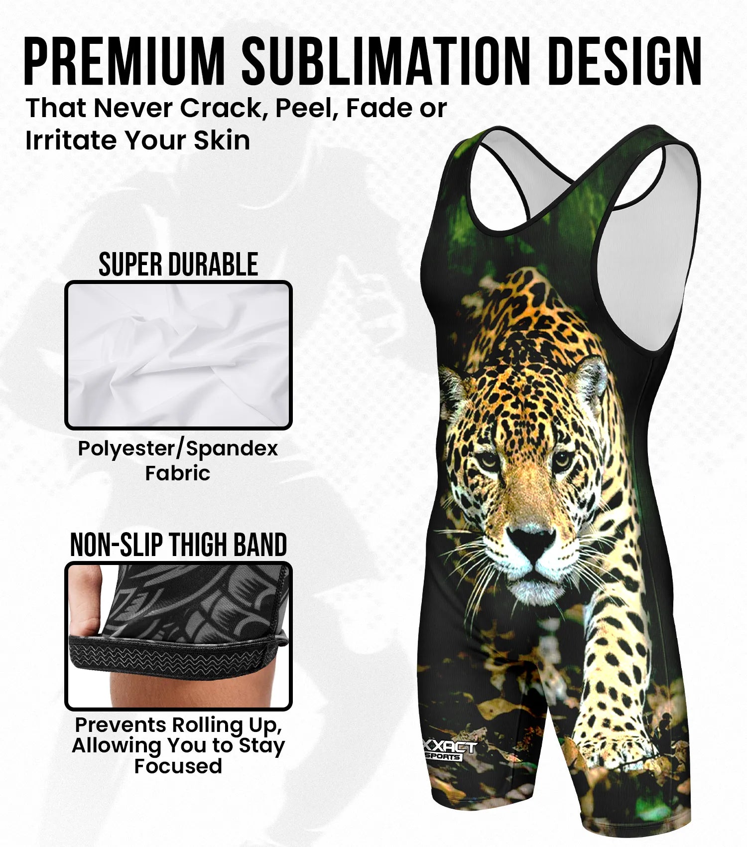 Boys Youth Sublimated Wrestling Singlets Leopard