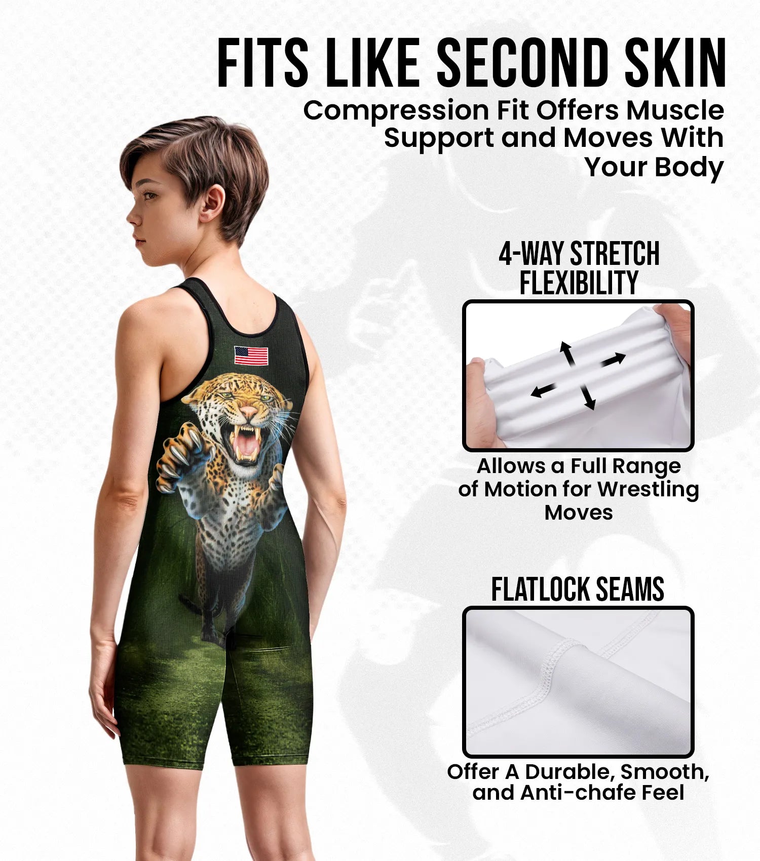 Boys Youth Sublimated Wrestling Singlets Leopard