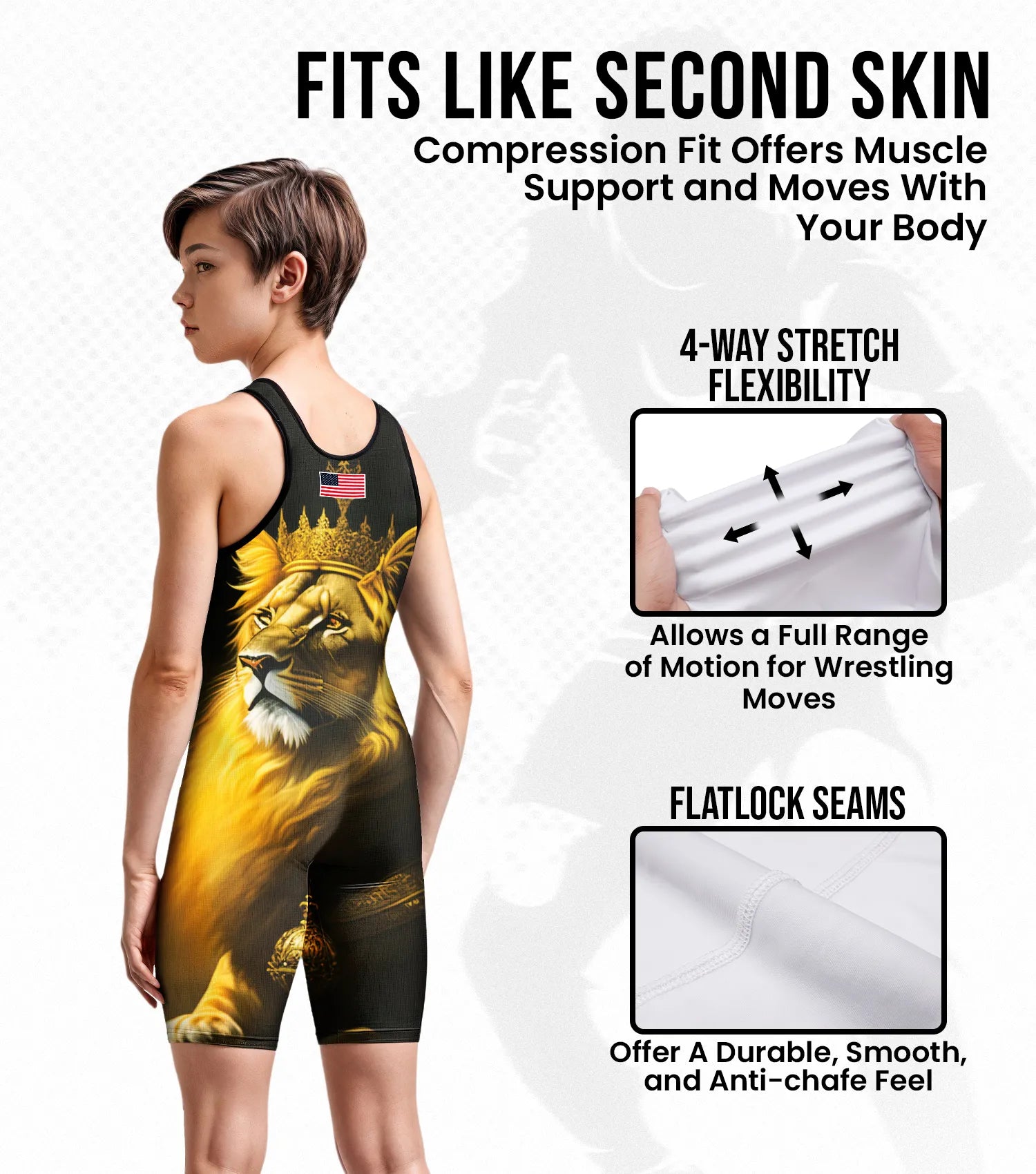 Boys Youth Sublimated Wrestling Singlets Lion