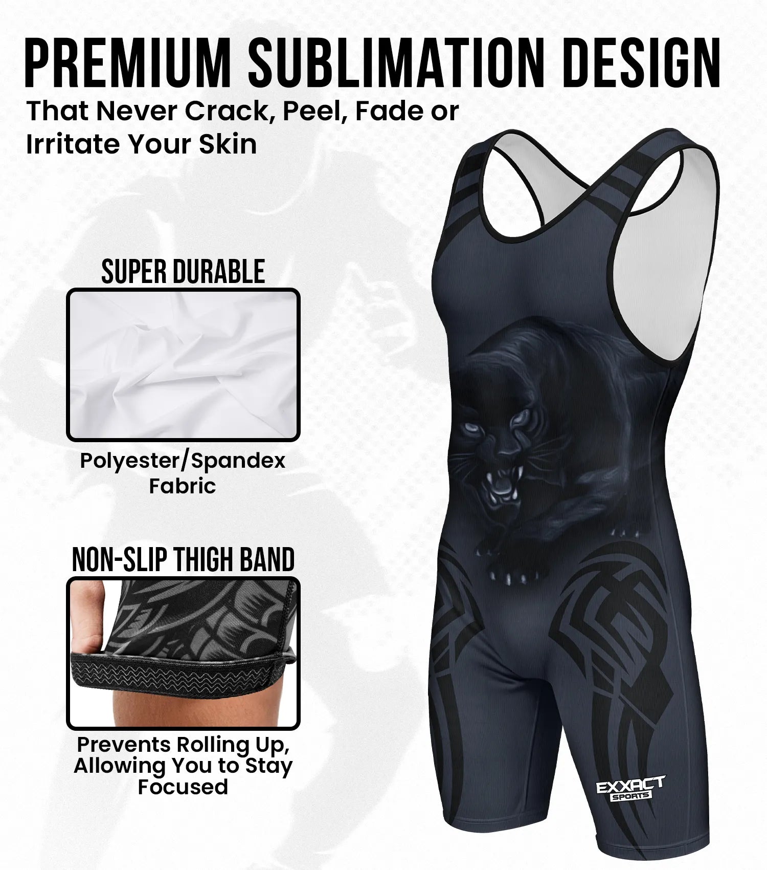 Boys Youth Sublimated Wrestling Singlets Black Panther