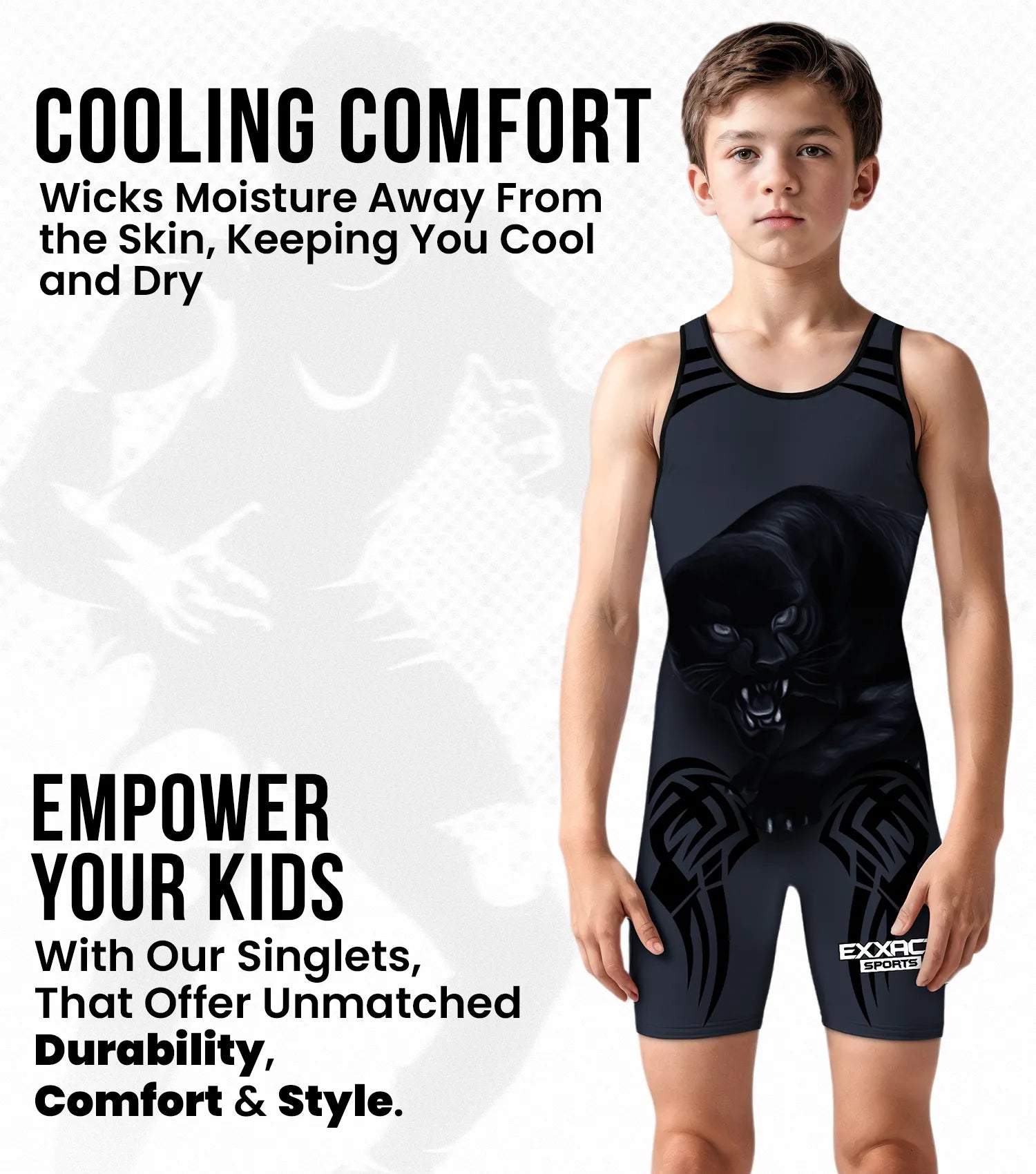 Boys Youth Sublimated Wrestling Singlets Black Panther