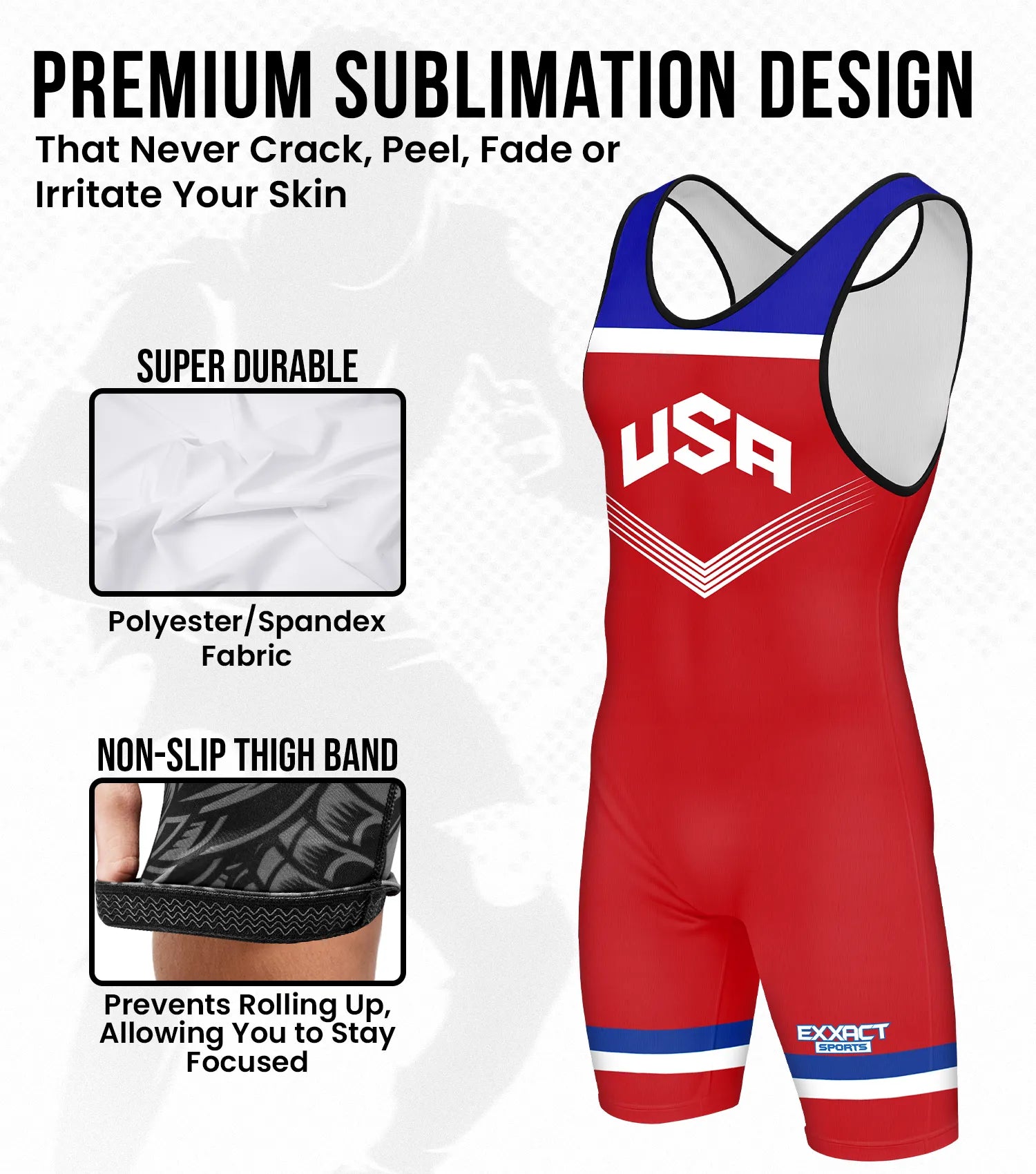 Boys Youth Sublimated Wrestling Singlets Red Usa