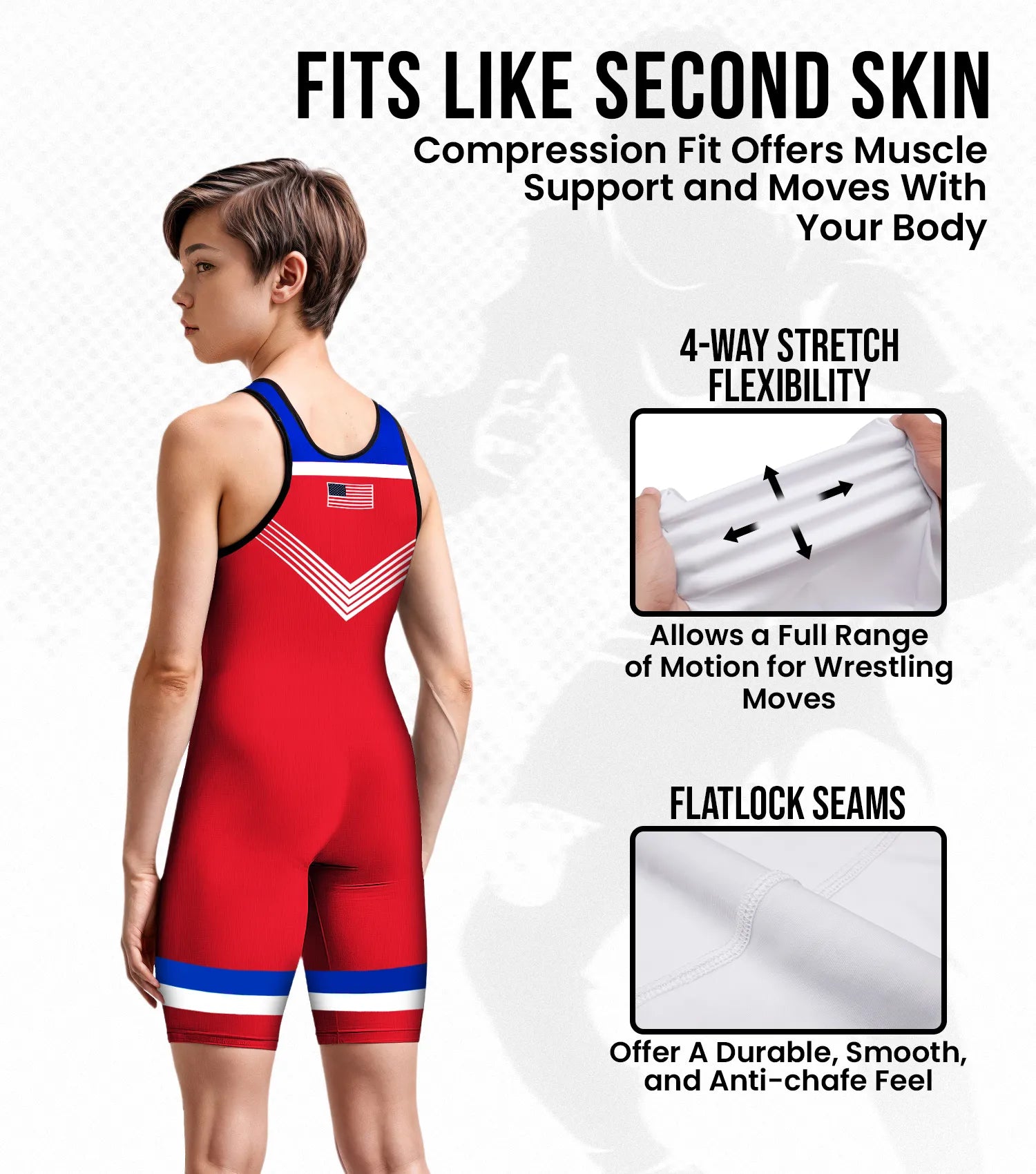 Boys Youth Sublimated Wrestling Singlets Red Usa