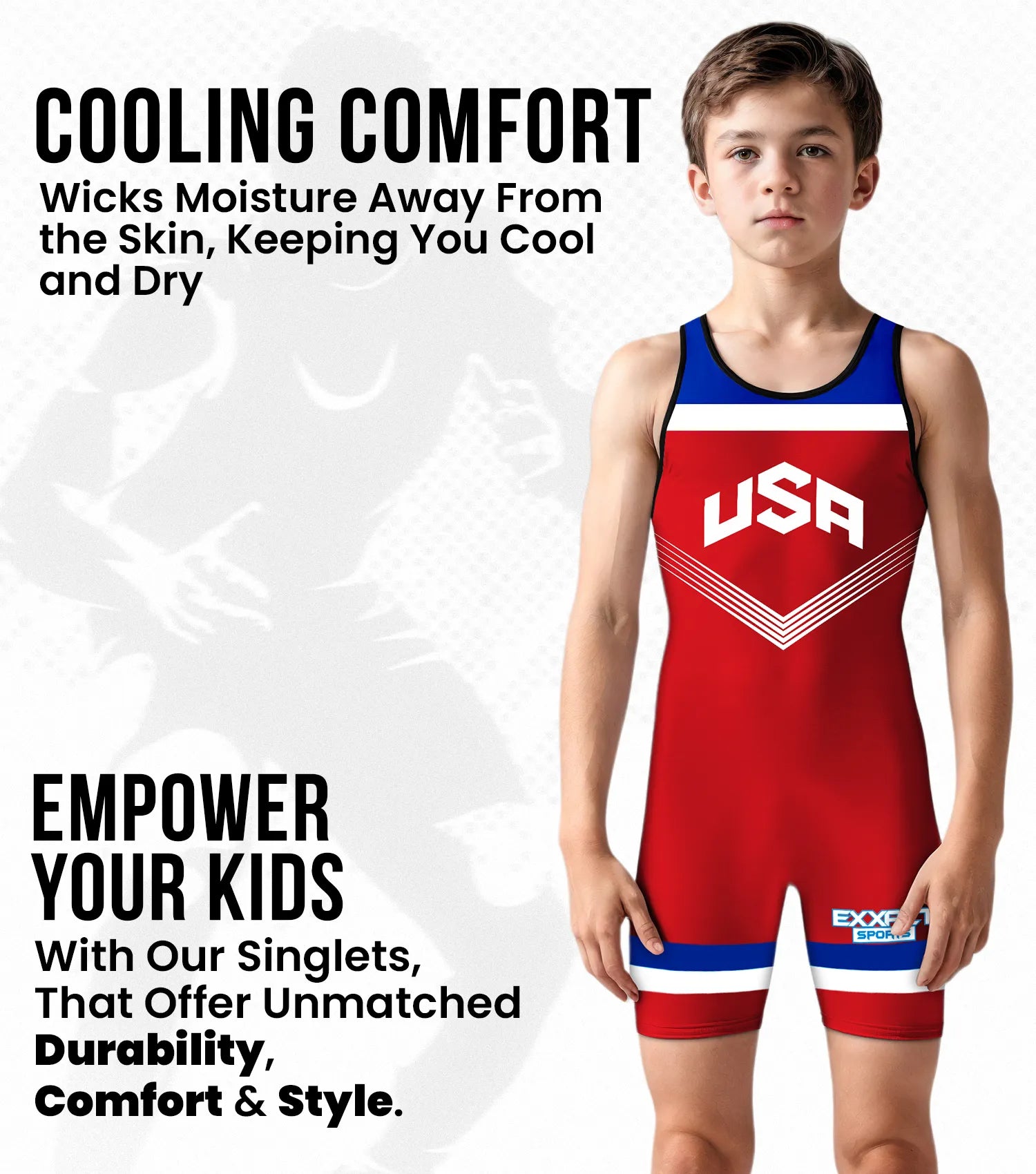 Boys Youth Sublimated Wrestling Singlets Red Usa