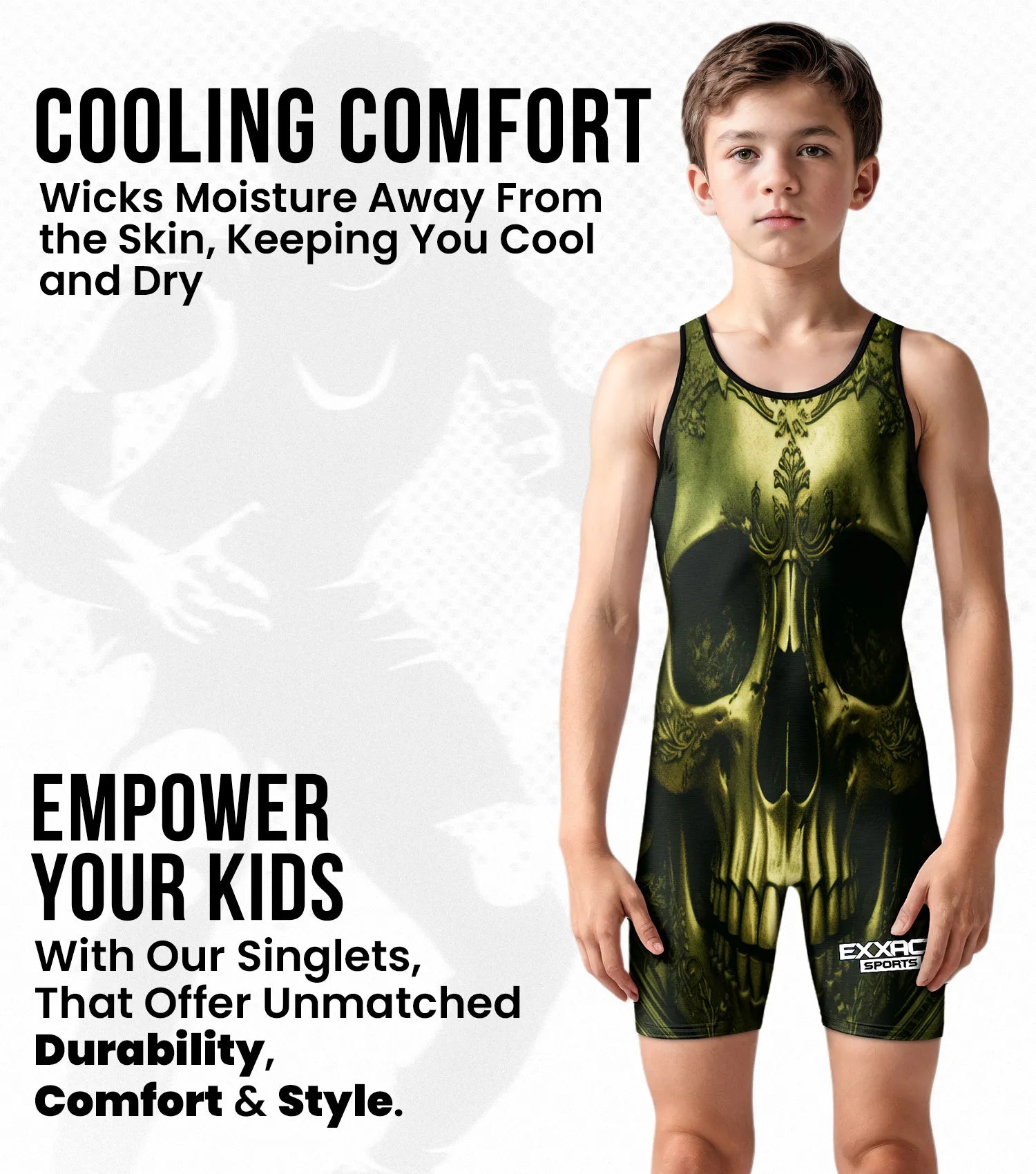 Boys Youth Sublimated Wrestling Singlets Skull