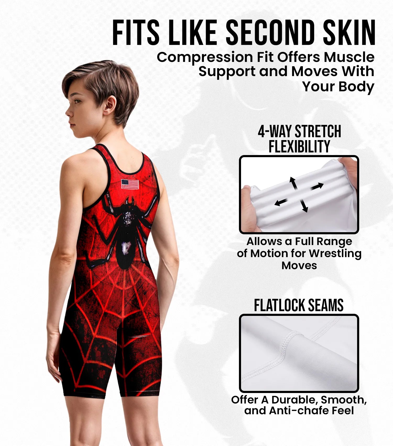 Boys Youth Sublimated Wrestling Singlets Spider