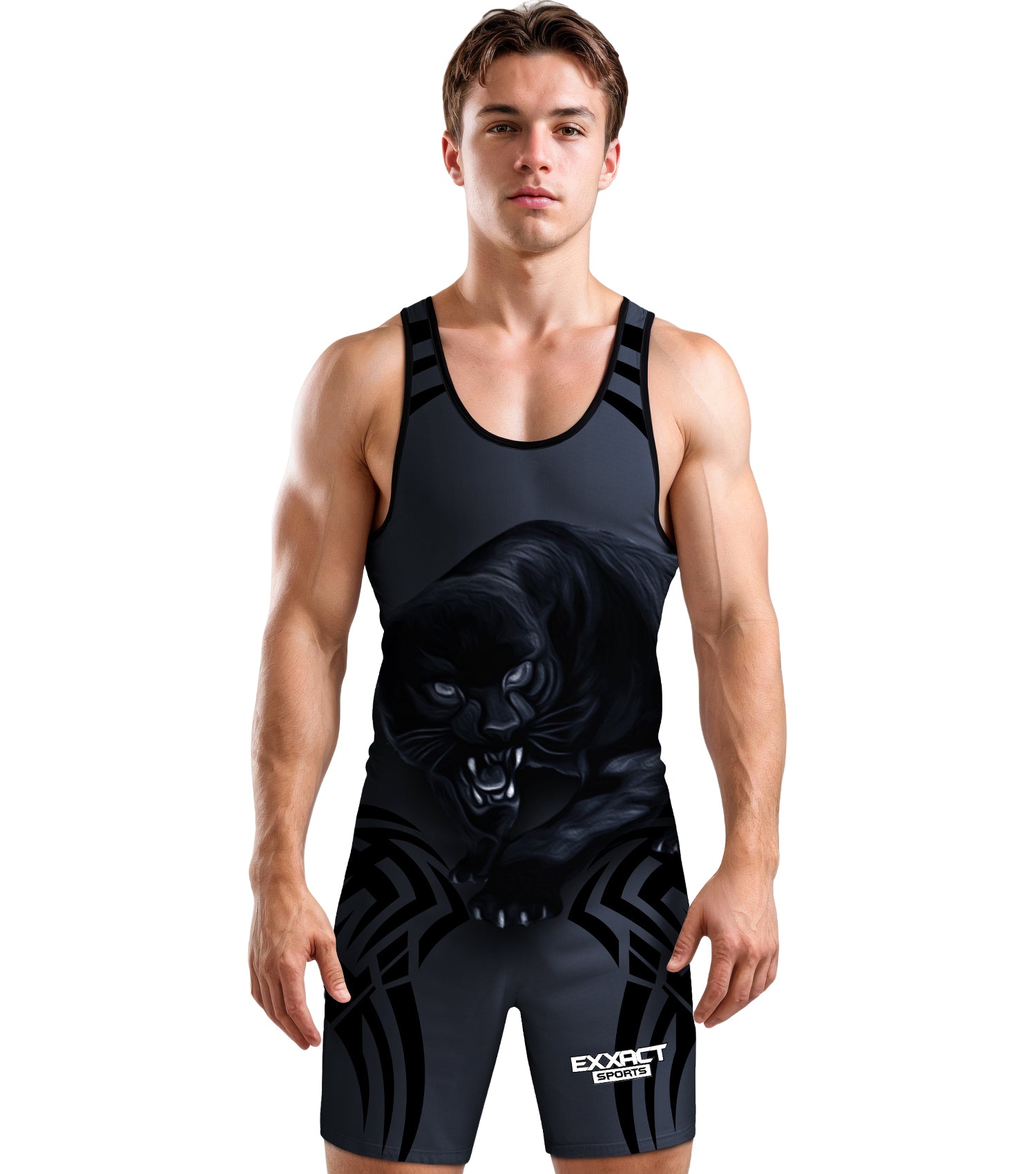 Men's Sublimated Wrestling Singlets Black Panther (Adult)