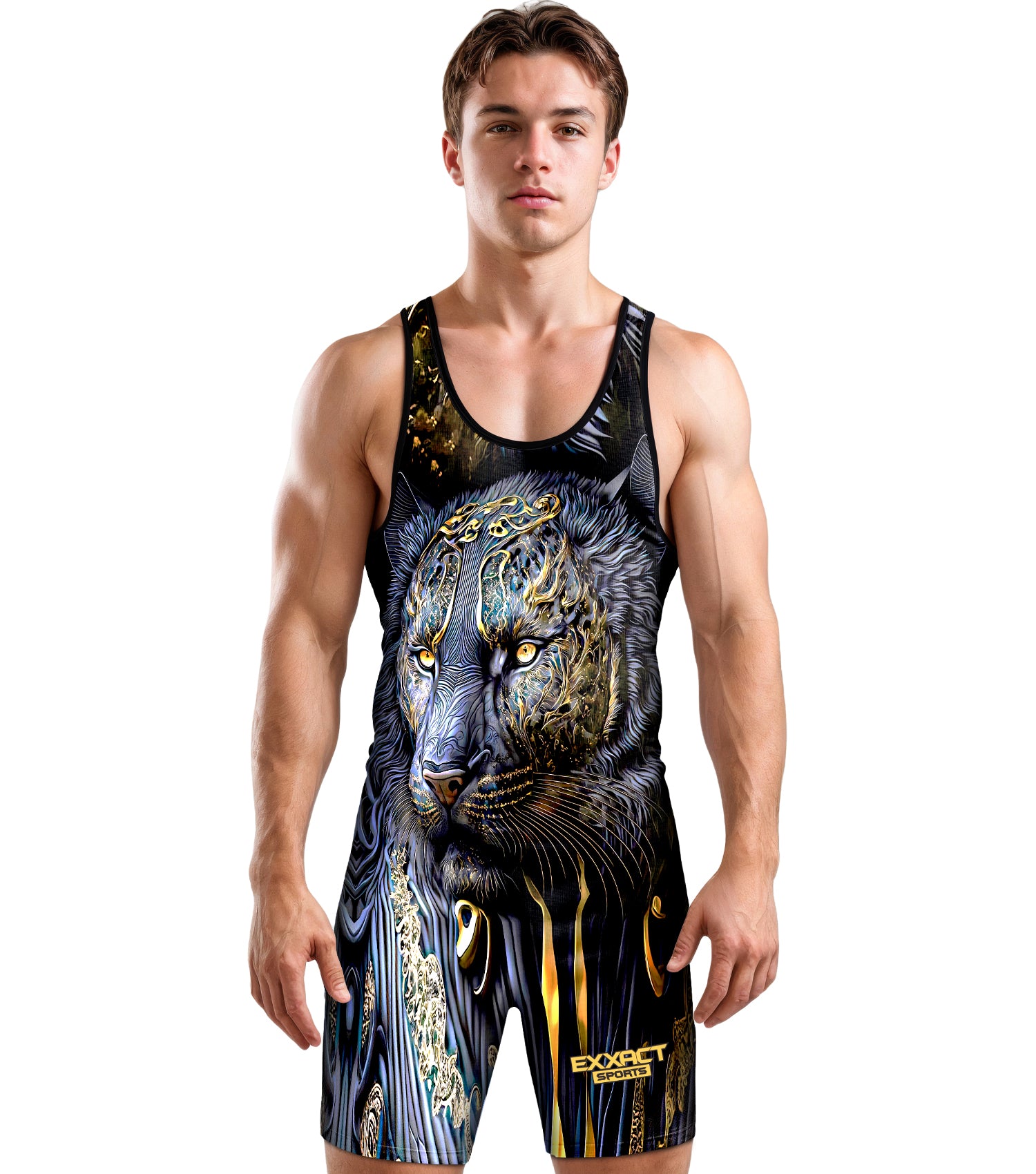 Men's Sublimated Wrestling Singlets Black Lion (Adult)