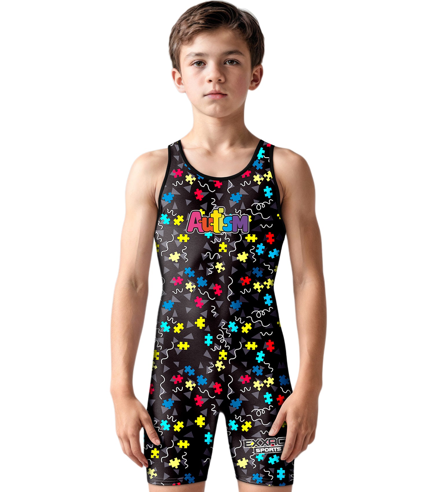 Boys Youth Sublimated Wrestling Singlets Autism