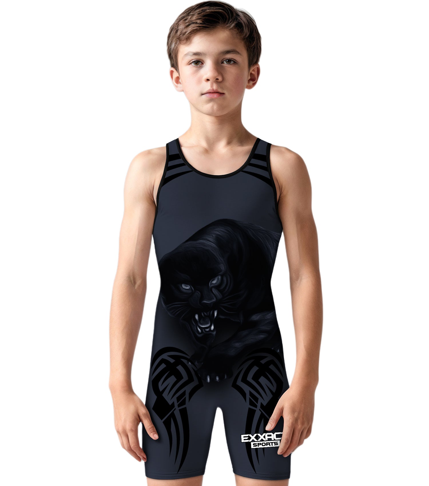 Boys Youth Sublimated Wrestling Singlets Black Panther