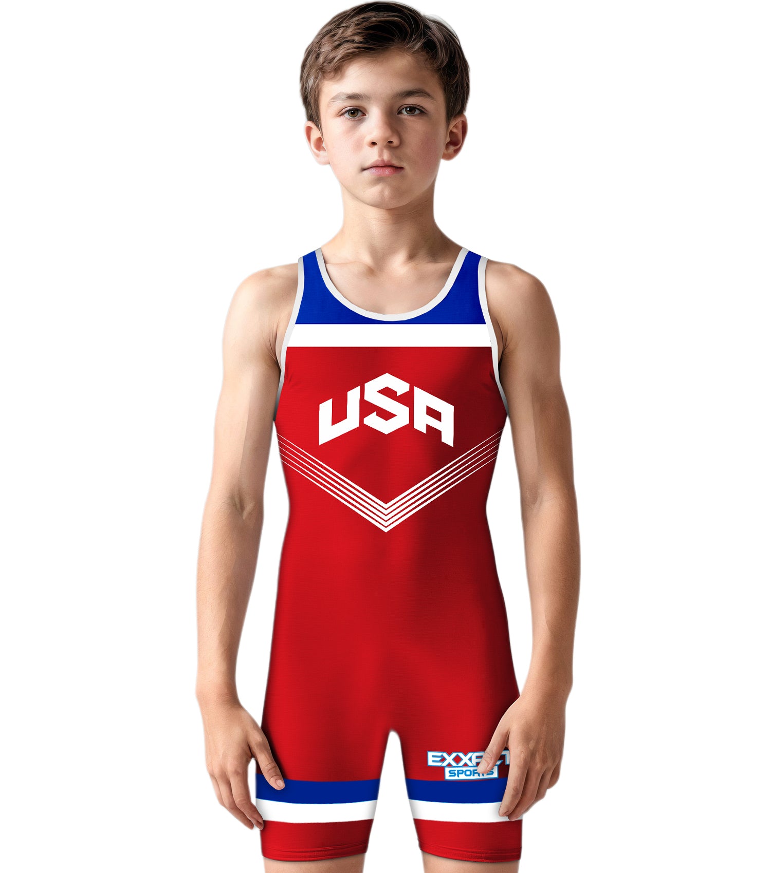 Boys Youth Sublimated Wrestling Singlets Red Usa