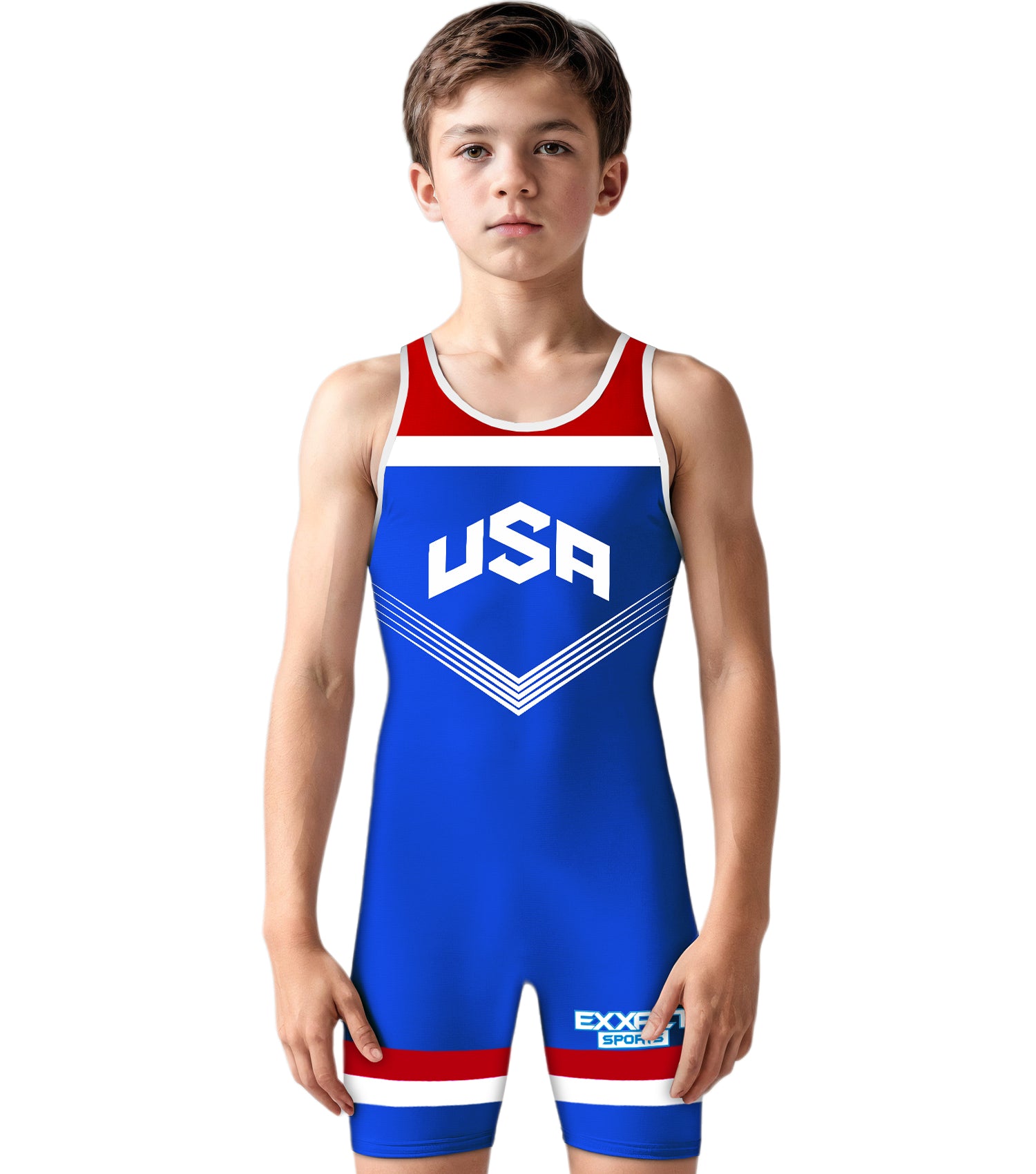 Boys Youth Sublimated Wrestling Singlets Royal Blue USA