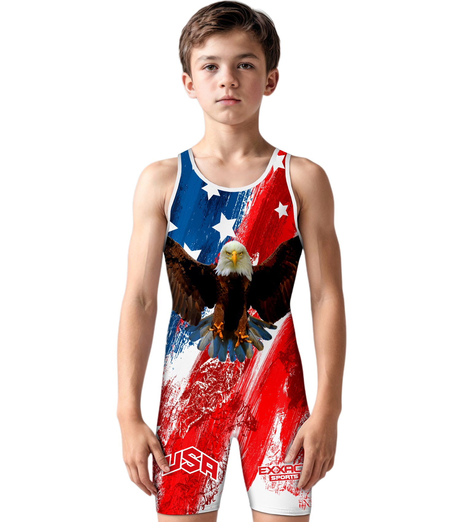 Boys Youth Sublimated Wrestling Singlets Brushy USA