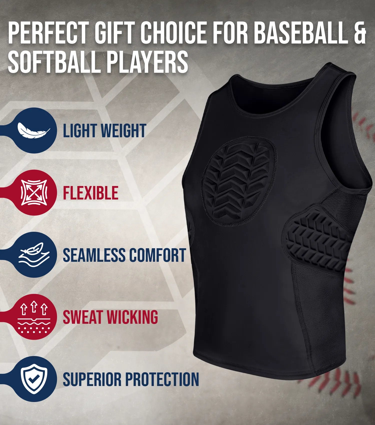 Tank Top Boys Baseball Chest & Rib Protector Black