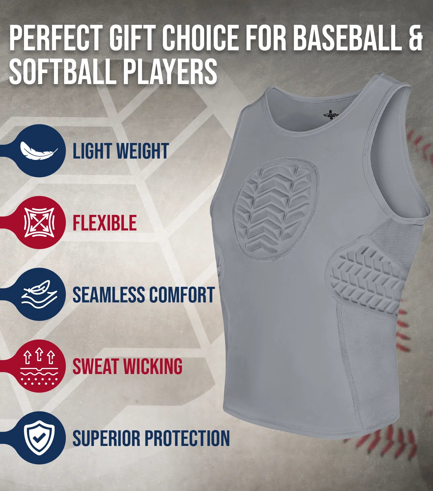 Tank Top Boys Baseball Chest & Rib Protector Gray
