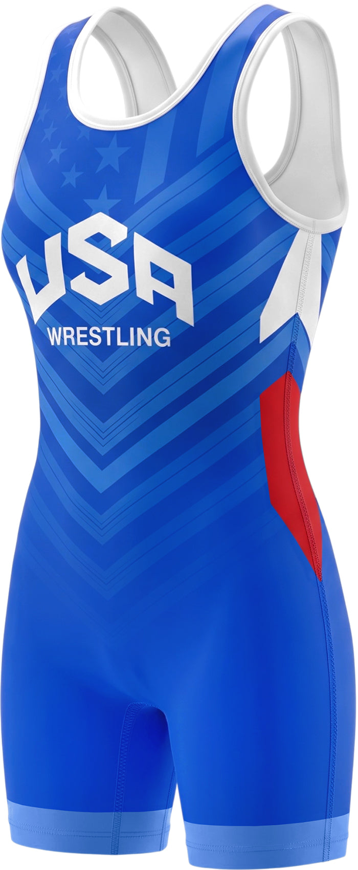 Sublimated Girl's Wrestling Singlets, High-Cut Female Singlets (Blue Olympic)
