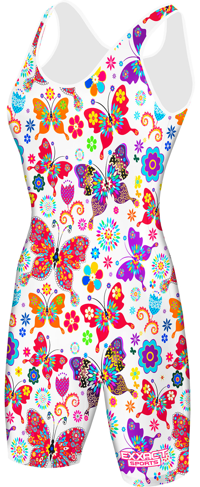 Sublimated Women's Wrestling Singlets, High-Cut Female Singlets (White Butterfly)