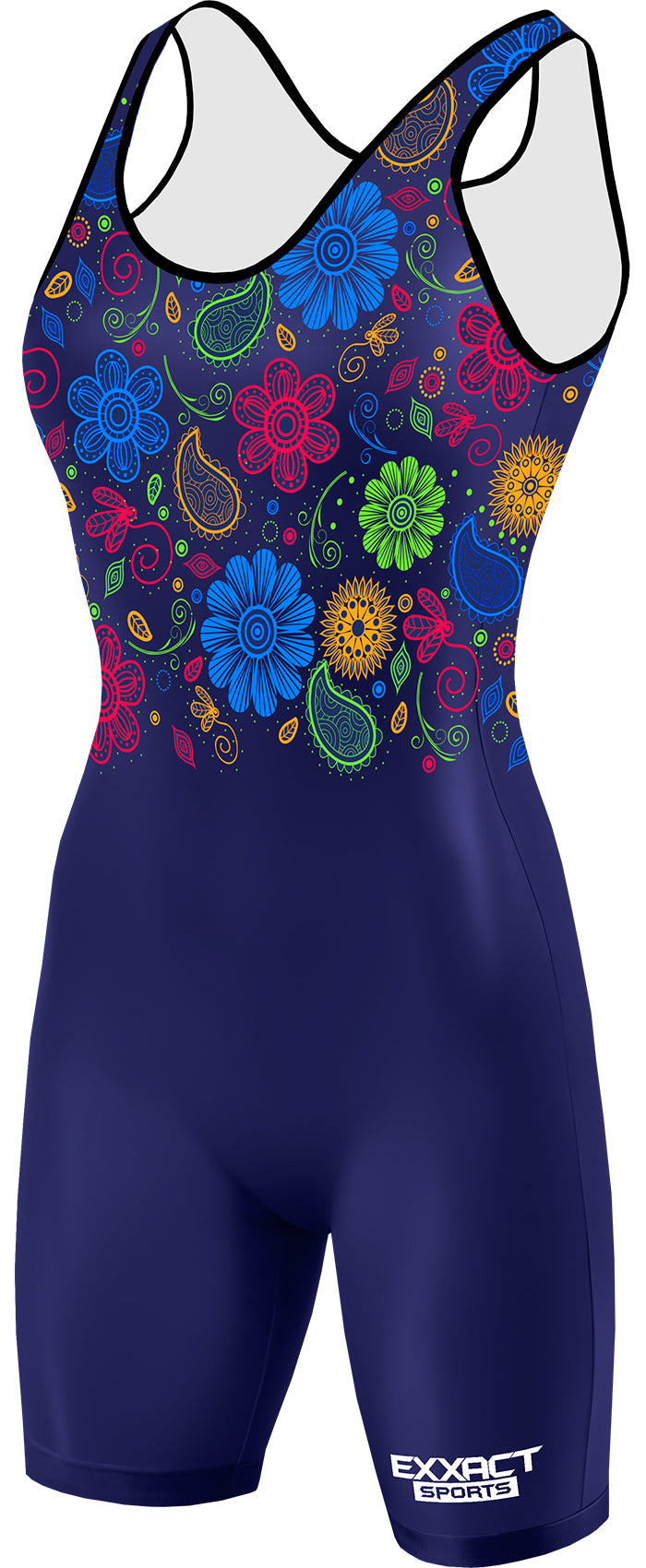 Sublimated Women's Wrestling Singlets, High-Cut Female Singlets (Paisley Flower)