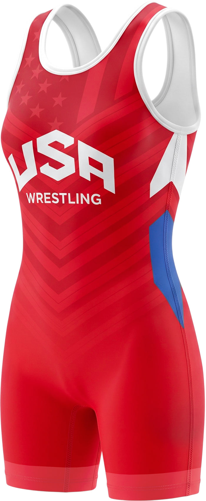 Sublimated Girl's Wrestling Singlets, High-Cut Female Singlets (Red Olympic)