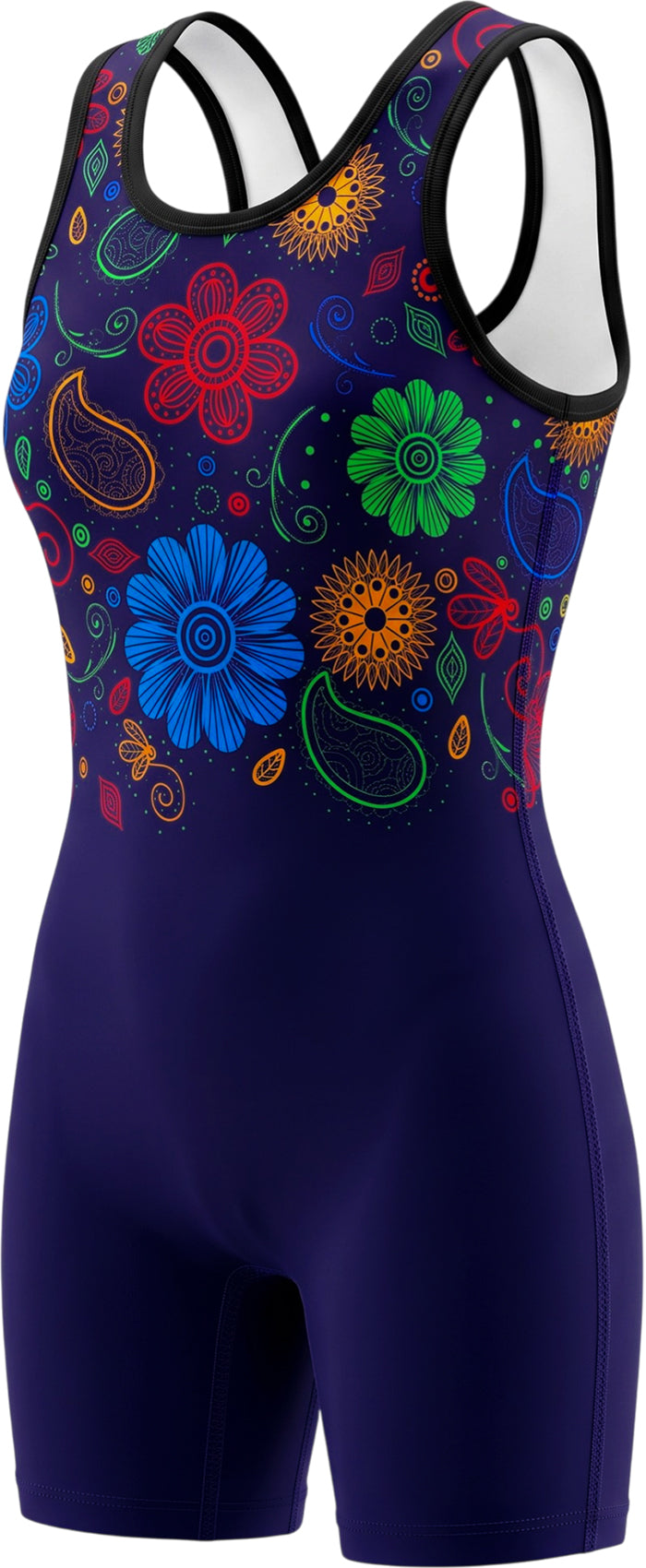 Sublimated Girl's Wrestling Singlets, High-Cut Female Singlets (Paisley Flower)