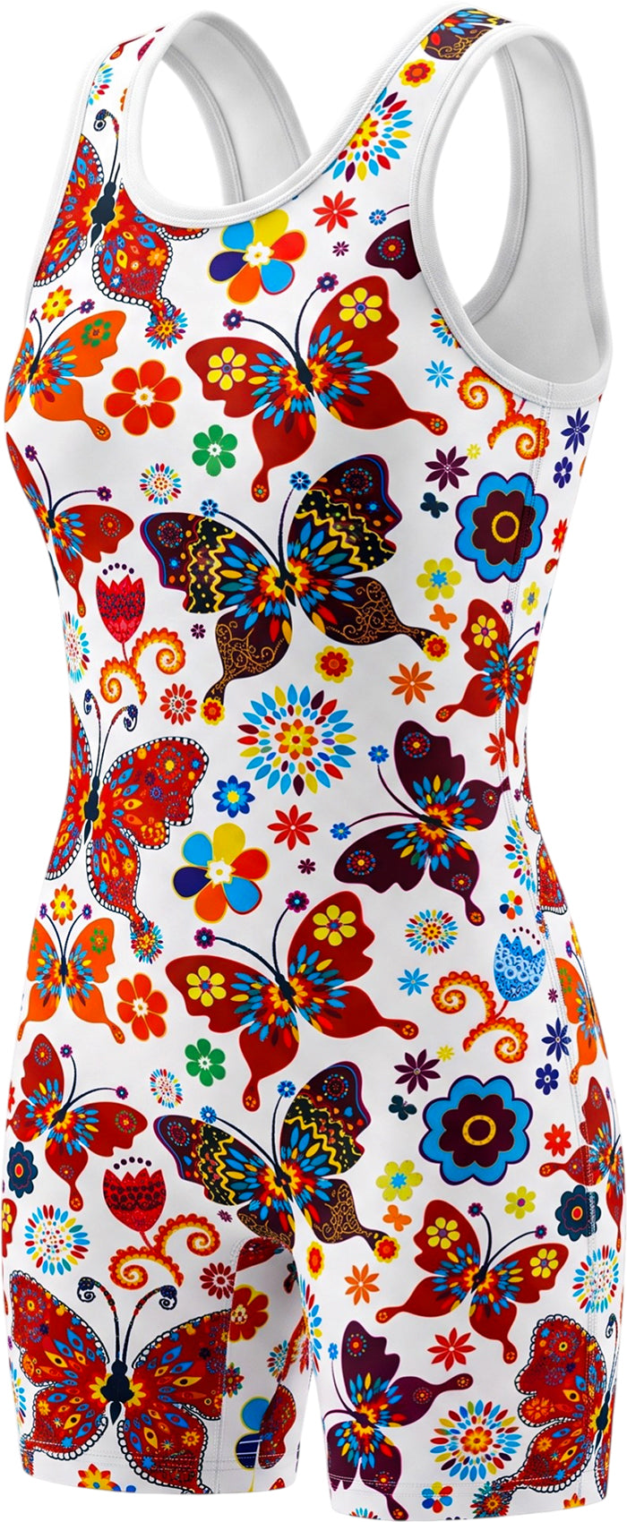 Sublimated Girl's Wrestling Singlets, High-Cut Female Singlets (White Butterfly)